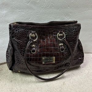 Women’s Marco Buggiani Brown Croc Patent Leather Satchel Bag